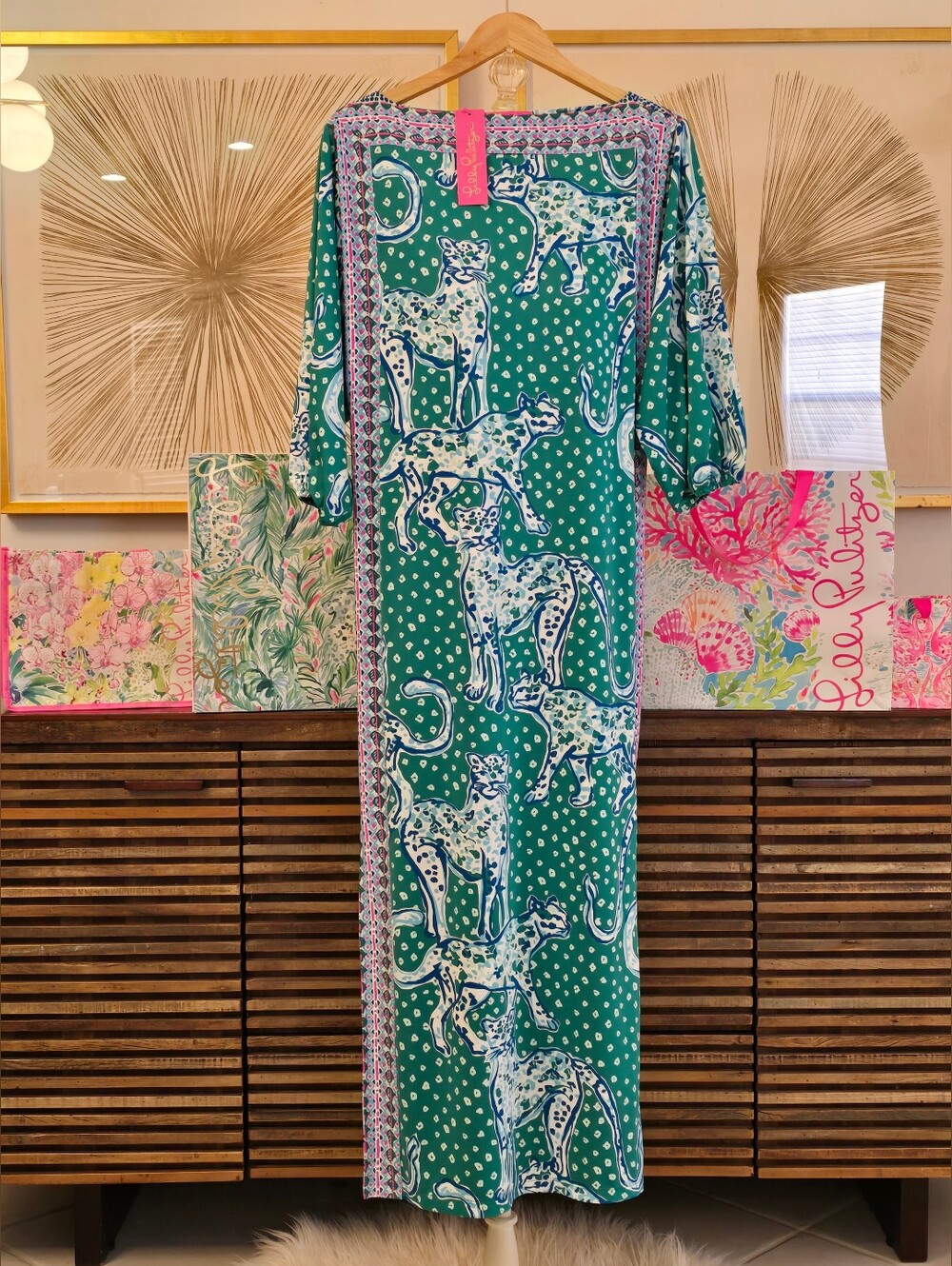 🦄HTF Lilly Pulitzer Silva Maxi Dress in Emerald Isle On The Prowl Leopard Print
